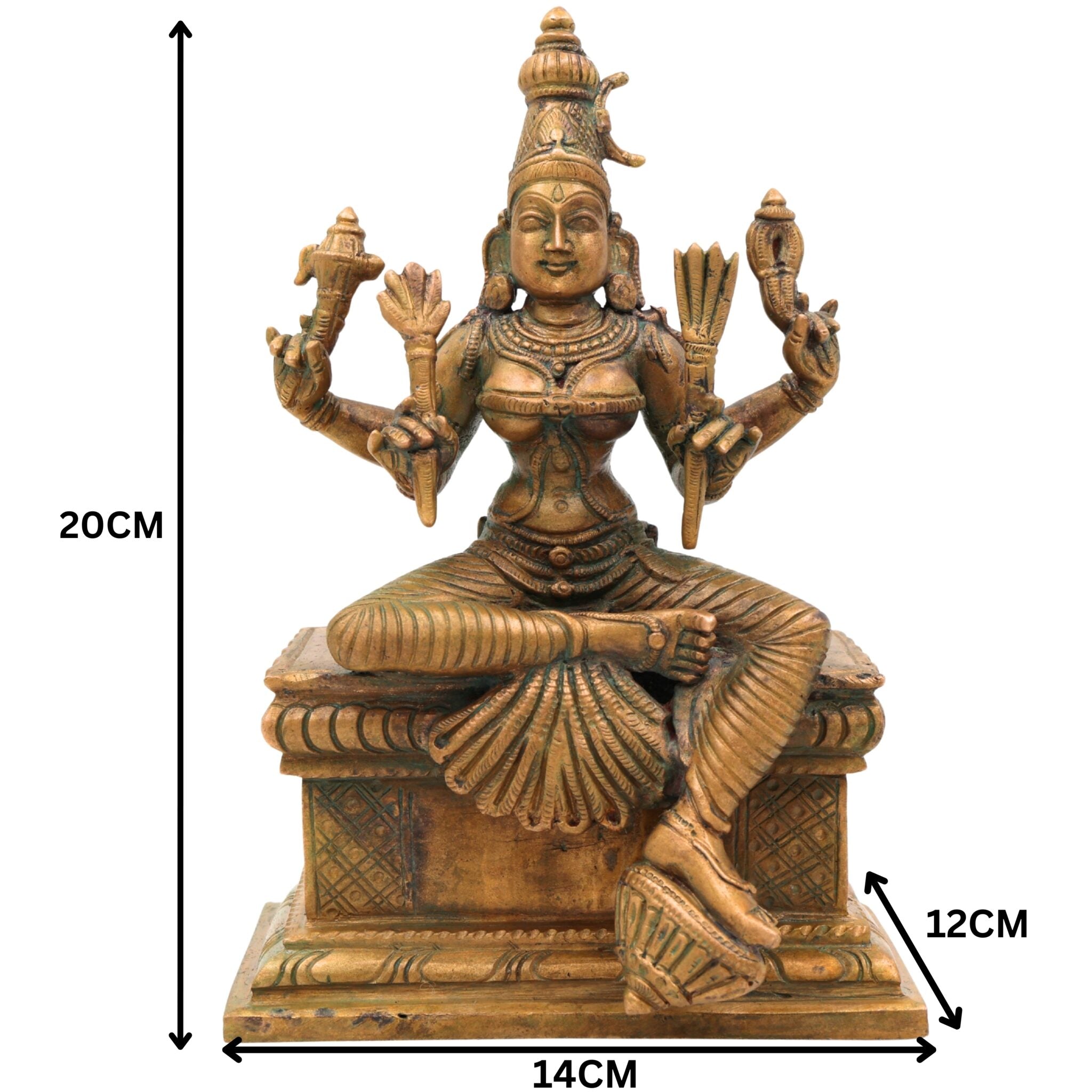 Handmade Bronze Rajarajeshwari Idol | Panchaloha Sri Raja Rajeshwari Sculpture | Lalita Tripura Sundari Murti for Pooja & Home Temple,Gold, 8 Inch, 1 Piece
