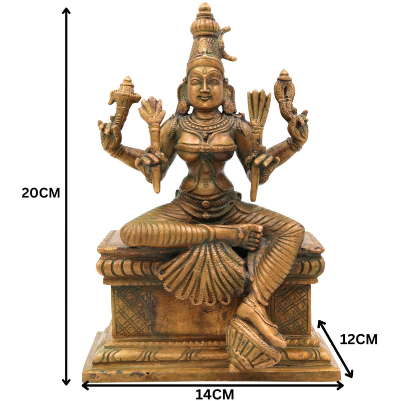 Handmade Bronze Rajarajeshwari Idol | Panchaloha Sri Raja Rajeshwari Sculpture | Lalita Tripura Sundari Murti for Pooja & Home Temple,Gold, 8 Inch, 1 Piece