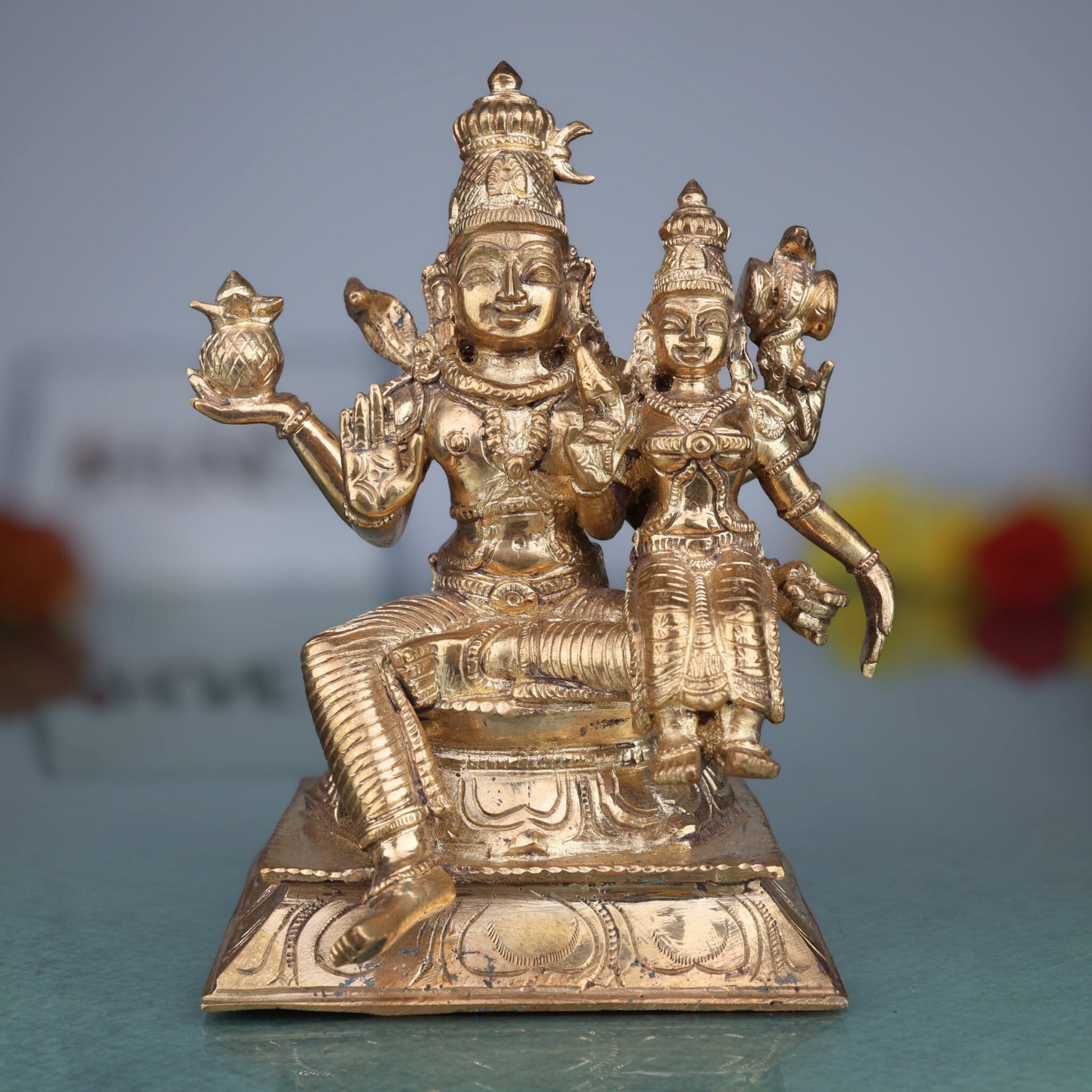 Handcrafted Panchaloha Swarna Bhairava with Shiva Parvati Idol, Bronze Swarnakarshana Bhairava Murti for Pooja & Vastu, Gold, 6.5 Inch, 1 Piece