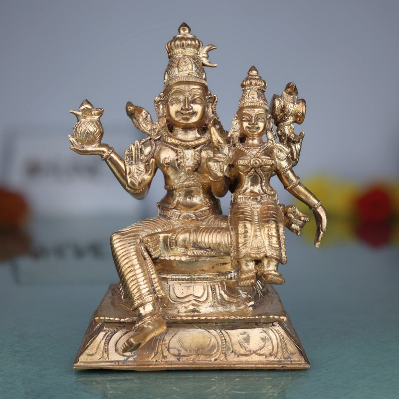 Handcrafted Panchaloha Swarna Bhairava with Shiva Parvati Idol, Bronze Swarnakarshana Bhairava Murti for Pooja & Vastu, Gold, 6.5 Inch, 1 Piece