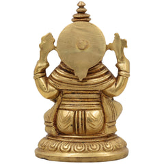 Handcrafted Brass Ganesha Idol | Vinayaka Ganpati Murti for Pooja, Home & Office Decor | Peetal Ekadanta Statue | Vighnaharta Ganapati Showpiece by Bhunes,Gold, 5 Inch, 1 Piece