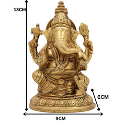 Handcrafted Brass Ganesha Idol | Vinayaka Ganpati Murti for Pooja, Home & Office Decor | Peetal Ekadanta Statue | Vighnaharta Ganapati Showpiece by Bhunes,Gold, 5 Inch, 1 Piece