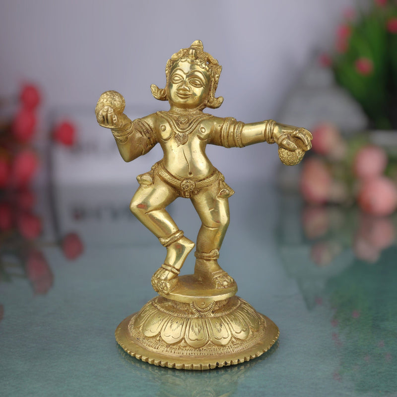 Handcrafted Brass Ladoo Gopal Krishna Idol – Gopala Murti, Govinda, Keshava, Radha Krishna Statue for Pooja Room, Home, Temple & Office Decor,Gold, 6 Inch, 1 Piece