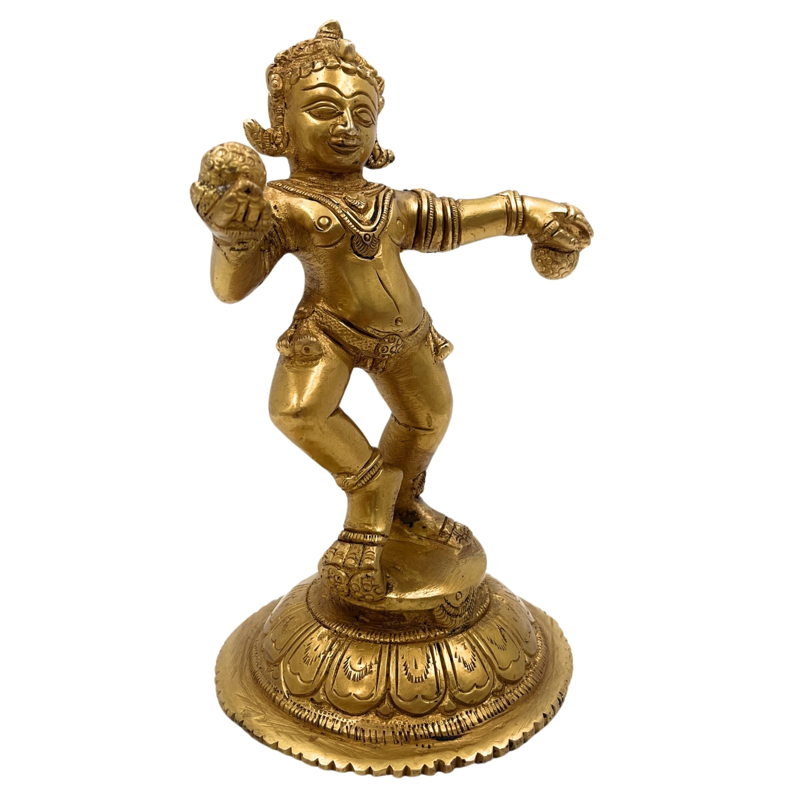 Handcrafted Brass Ladoo Gopal Krishna Idol – Gopala Murti, Govinda, Keshava, Radha Krishna Statue for Pooja Room, Home, Temple & Office Decor,Gold, 6 Inch, 1 Piece