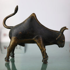 Brass Bull Idol | Nandi Statue | Vrishabha Ox Sculpture | Kamadhenu Brass Showpiece | Peetal Ox Figurine | Ashtadhatu Bull Decor,Black, 5.5 Inch, 1 Piece