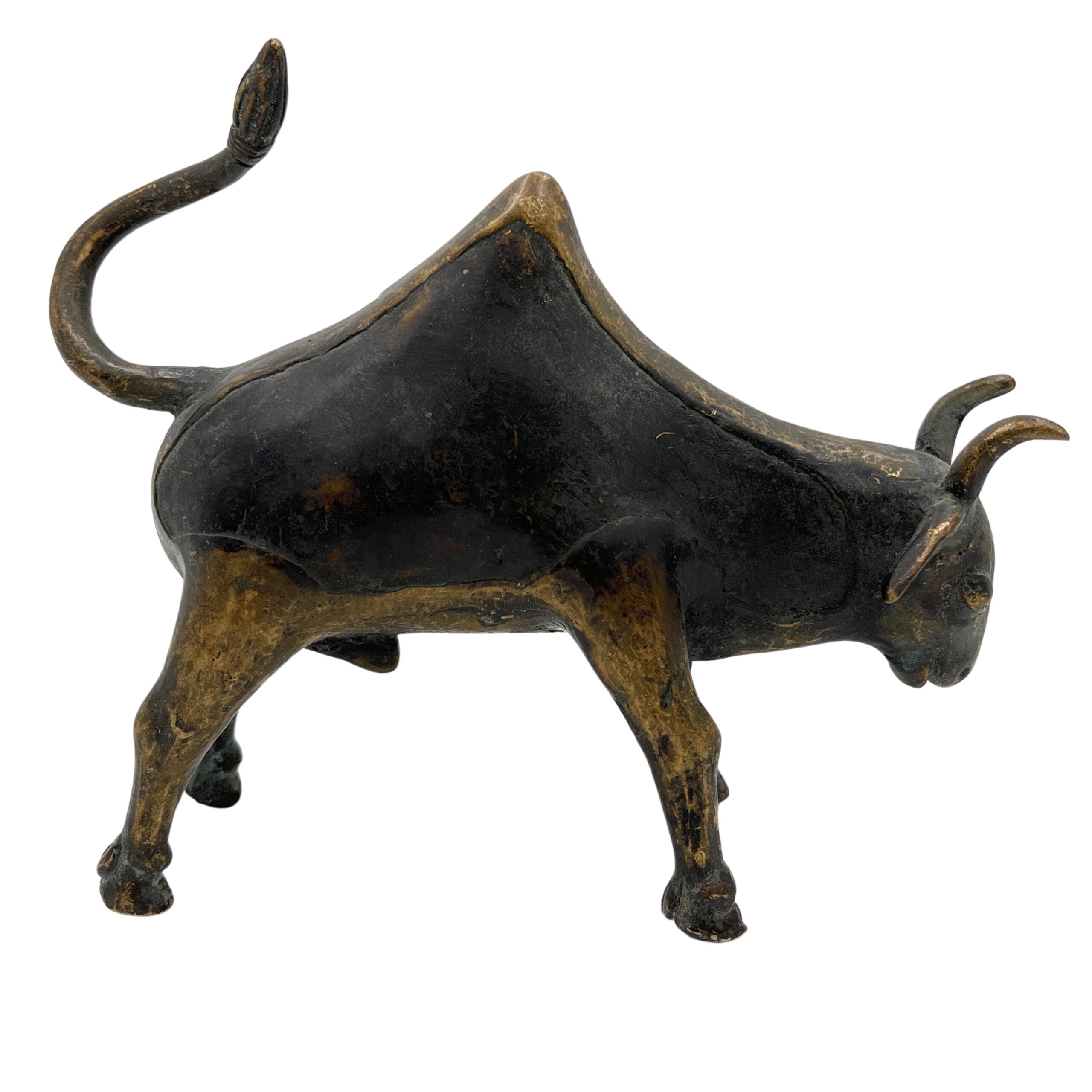 Brass Bull Idol | Nandi Statue | Vrishabha Ox Sculpture | Kamadhenu Brass Showpiece | Peetal Ox Figurine | Ashtadhatu Bull Decor,Black, 5.5 Inch, 1 Piece