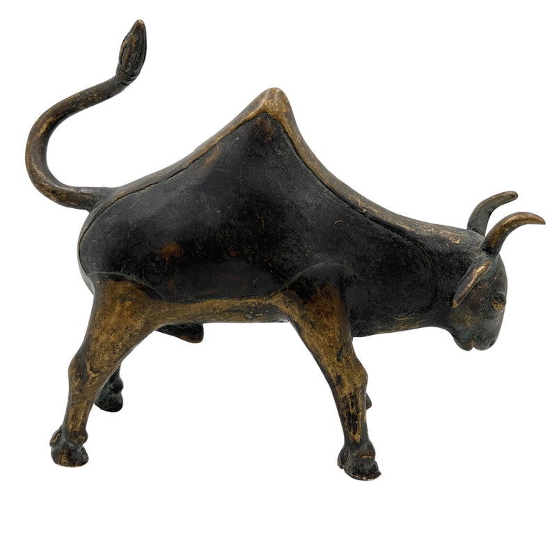 Brass Bull Idol | Nandi Statue | Vrishabha Ox Sculpture | Kamadhenu Brass Showpiece | Peetal Ox Figurine | Ashtadhatu Bull Decor,Black, 5.5 Inch, 1 Piece