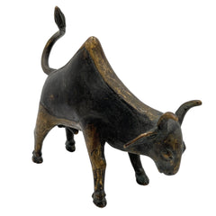 Brass Bull Idol | Nandi Statue | Vrishabha Ox Sculpture | Kamadhenu Brass Showpiece | Peetal Ox Figurine | Ashtadhatu Bull Decor,Black, 5.5 Inch, 1 Piece