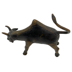 Brass Bull Idol | Nandi Statue | Vrishabha Ox Sculpture | Kamadhenu Brass Showpiece | Peetal Ox Figurine | Ashtadhatu Bull Decor,Black, 5.5 Inch, 1 Piece