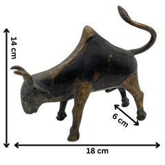 Brass Bull Idol | Nandi Statue | Vrishabha Ox Sculpture | Kamadhenu Brass Showpiece | Peetal Ox Figurine | Ashtadhatu Bull Decor,Black, 5.5 Inch, 1 Piece