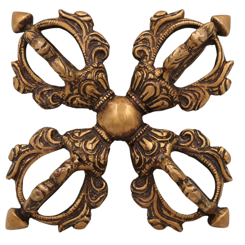 Handcrafted Brass Dorje Vajra Idol, Tibetan Thunderbolt, Holy Vajra Sculpture, Peetal Spiritual Murti for Home, Temple & Office Decor, Feng Shui Good Luck Gift,Brown, 4 Inch, 1 Piece