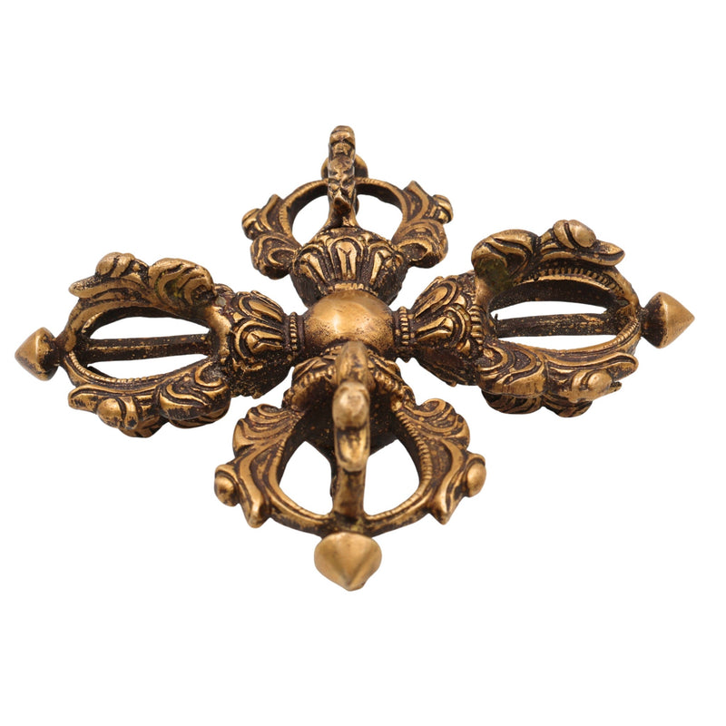 Handcrafted Brass Dorje Vajra Idol, Tibetan Thunderbolt, Holy Vajra Sculpture, Peetal Spiritual Murti for Home, Temple & Office Decor, Feng Shui Good Luck Gift,Brown, 4 Inch, 1 Piece
