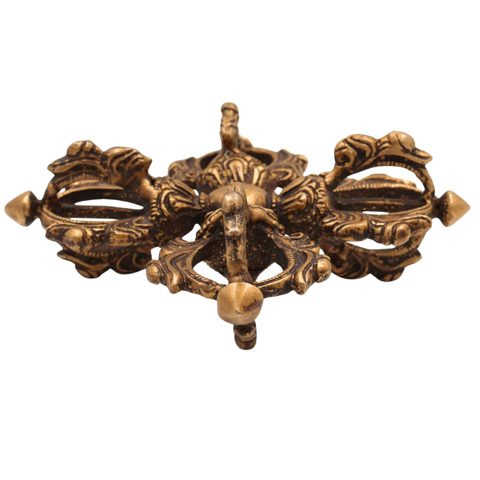 Handcrafted Brass Dorje Vajra Idol, Tibetan Thunderbolt, Holy Vajra Sculpture, Peetal Spiritual Murti for Home, Temple & Office Decor, Feng Shui Good Luck Gift,Brown, 4 Inch, 1 Piece