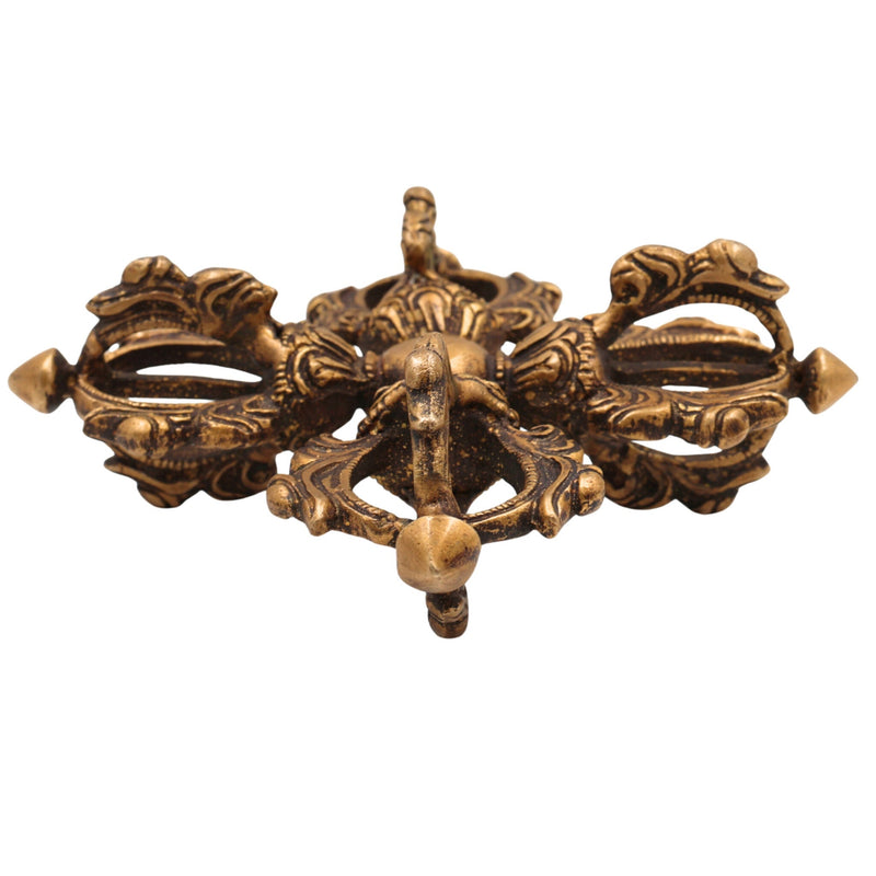 Handcrafted Brass Dorje Vajra Idol, Tibetan Thunderbolt, Holy Vajra Sculpture, Peetal Spiritual Murti for Home, Temple & Office Decor, Feng Shui Good Luck Gift,Brown, 4 Inch, 1 Piece