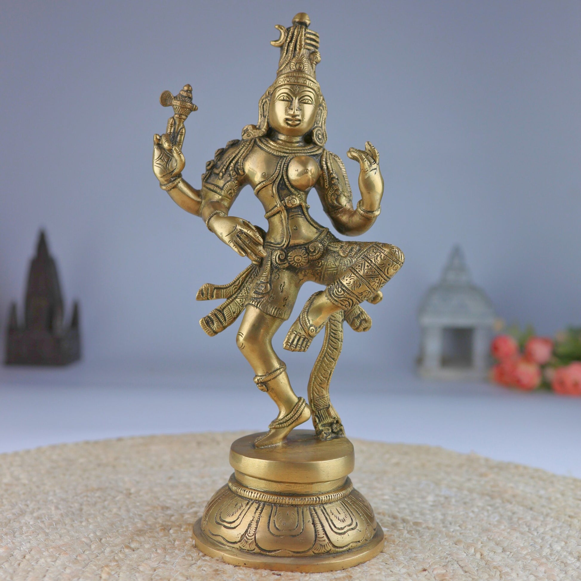 Brass Ardhanarishvara Idol, Shiv Parvati Combined Avatar Statue, Divine Religious Murti, Spiritual Home Decor, Pooja Room Statue, 12 Inch, Gold, 1 Piece