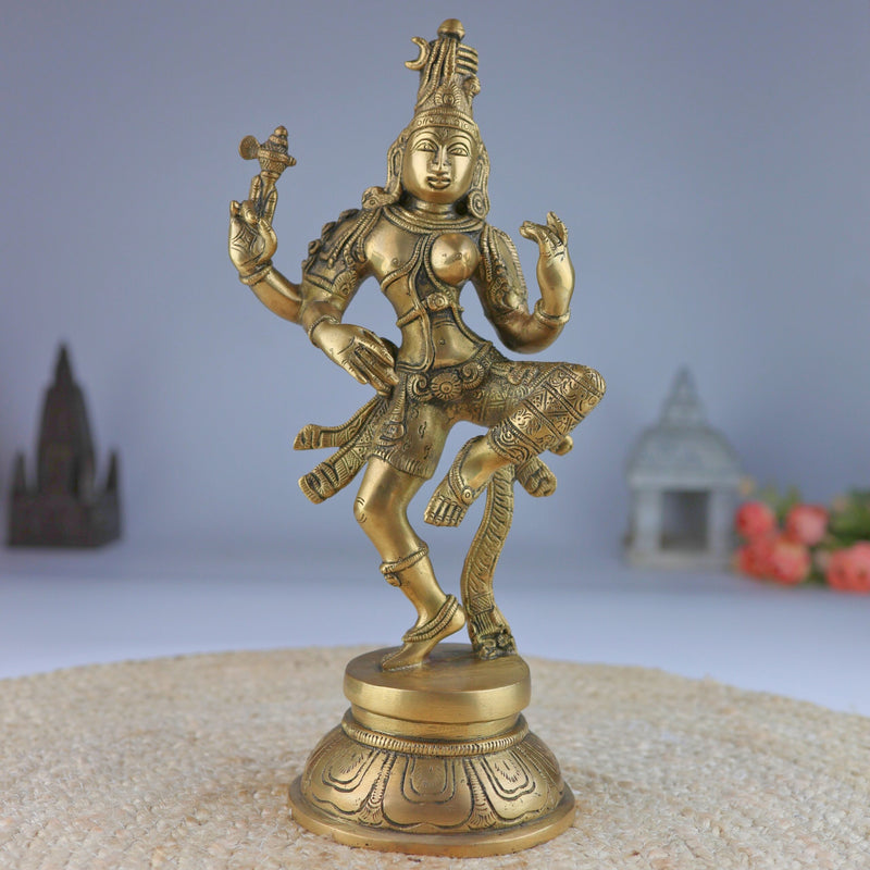 Brass Ardhanarishvara Idol, Shiv Parvati Combined Avatar Statue, Divine Religious Murti, Spiritual Home Decor, Pooja Room Statue, 12 Inch, Gold, 1 Piece