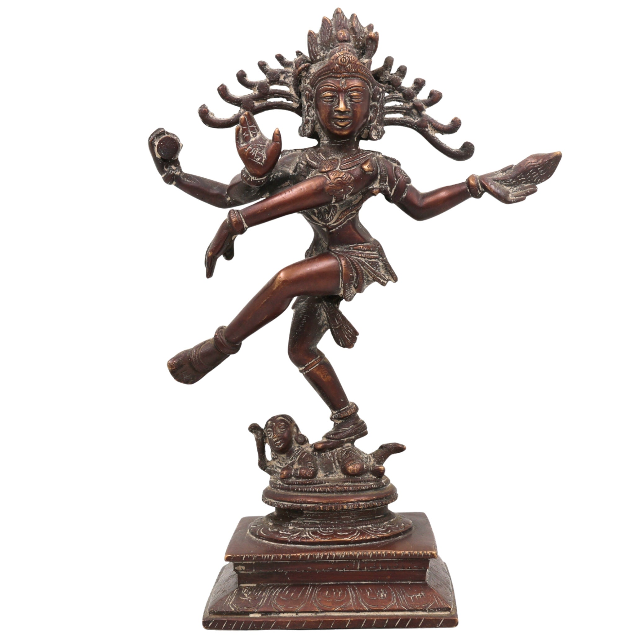 Brass Nataraja Idol – Dancing Shiva Statue, Nataraj Tandav Murti, Natesa Adalvallan Koothan Sabesan, Lord of Cosmic Dance Sculpture for Home Temple Puja Decor,Brown, 9.5 Inch, 1 Piece