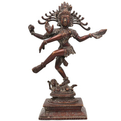 Brass Nataraja Idol – Dancing Shiva Statue, Nataraj Tandav Murti, Natesa Adalvallan Koothan Sabesan, Lord of Cosmic Dance Sculpture for Home Temple Puja Decor,Brown, 9.5 Inch, 1 Piece