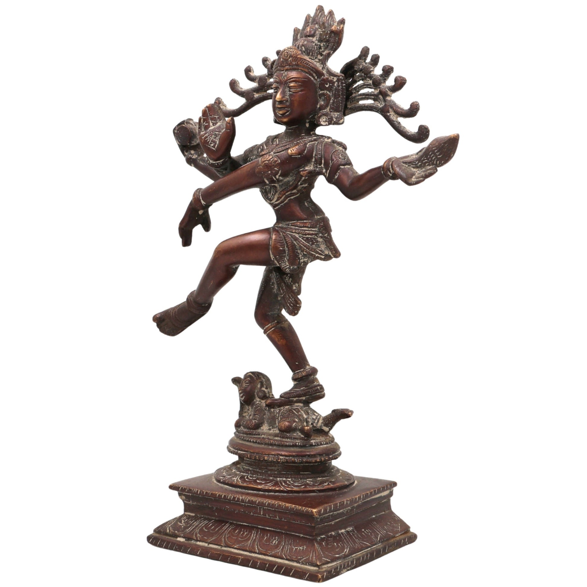 Brass Nataraja Idol – Dancing Shiva Statue, Nataraj Tandav Murti, Natesa Adalvallan Koothan Sabesan, Lord of Cosmic Dance Sculpture for Home Temple Puja Decor,Brown, 9.5 Inch, 1 Piece