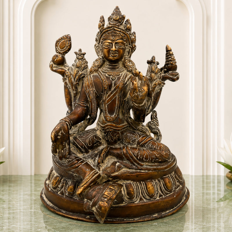 Tibetan Tara Maa Brass Idol, Green Tara & White Tara Statue, Tibetan Buddhist Goddess Murti, Tara Devi Vigraha, Antique Brass Sculpture for Puja & Home Decor,Brown, 7 Inch, 1 Piece