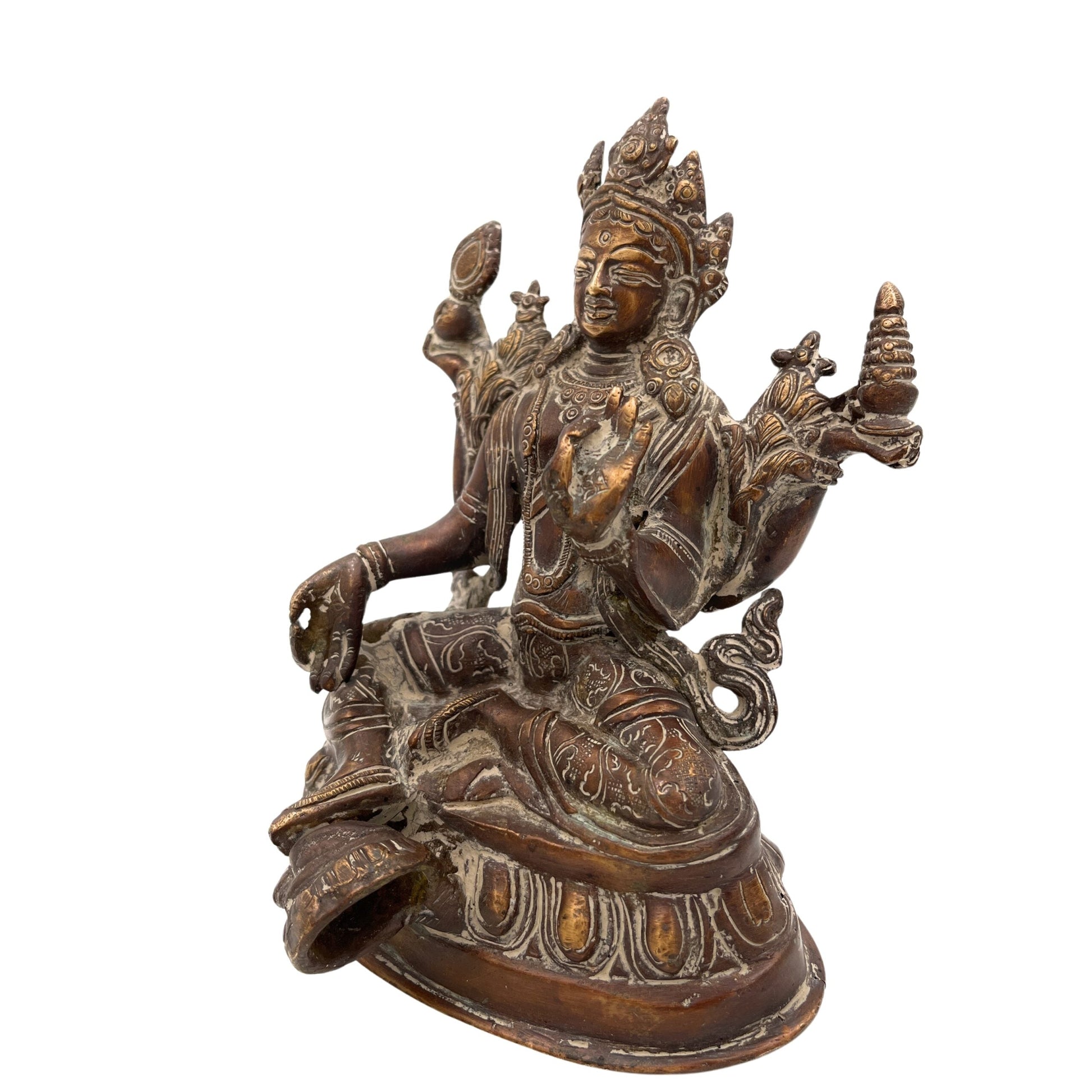 Tibetan Tara Maa Brass Idol, Green Tara & White Tara Statue, Tibetan Buddhist Goddess Murti, Tara Devi Vigraha, Antique Brass Sculpture for Puja & Home Decor,Brown, 7 Inch, 1 Piece