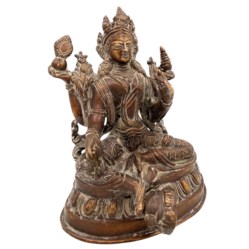 Tibetan Tara Maa Brass Idol, Green Tara & White Tara Statue, Tibetan Buddhist Goddess Murti, Tara Devi Vigraha, Antique Brass Sculpture for Puja & Home Decor,Brown, 7 Inch, 1 Piece