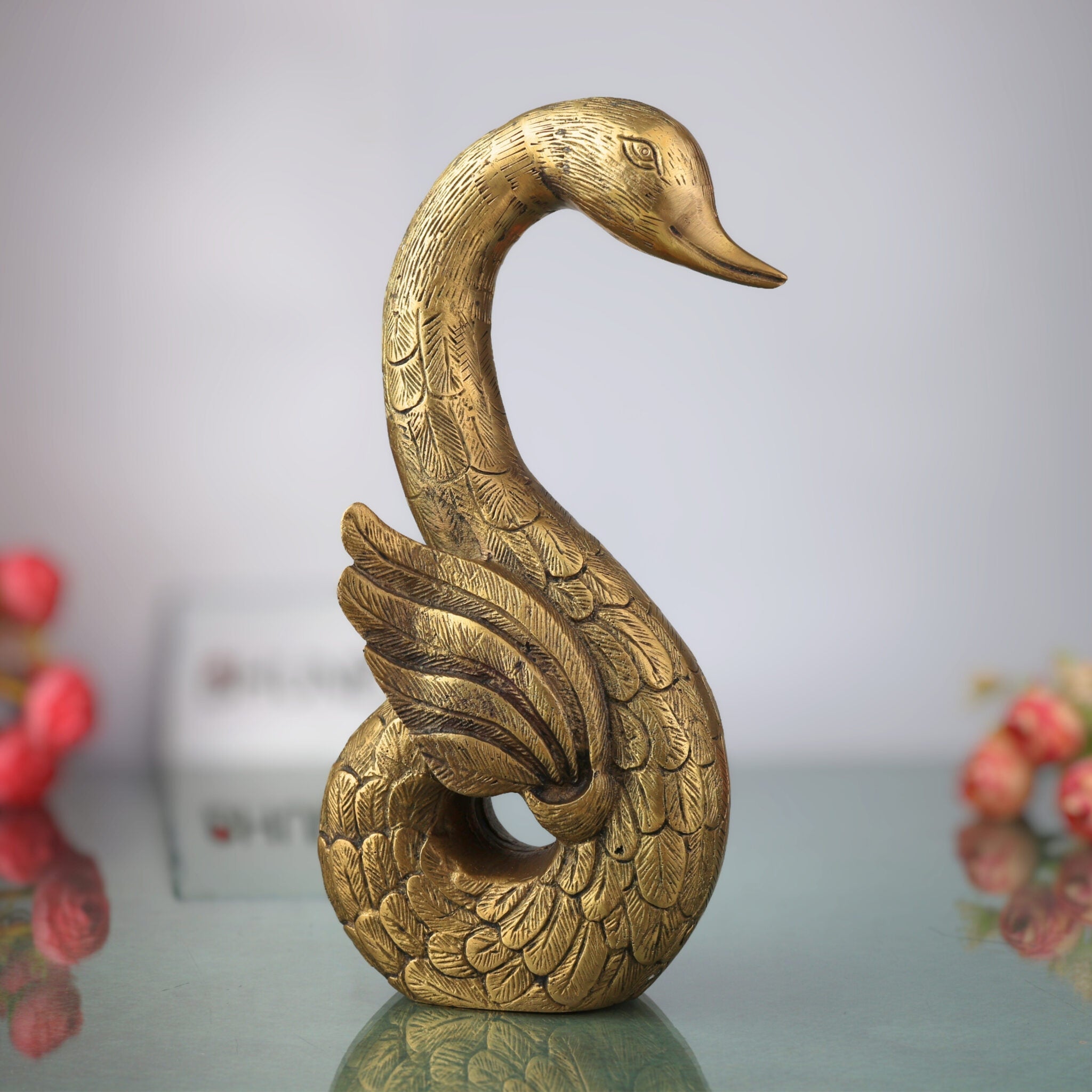 Brass Handmade Duck Idol | Mallard, Indian Runner & Domestic Duck Figurine | Pittal, Hittale, Ashtadhatu Decorative Showpiece, Gold, 10.5 Inch, 1 Piece