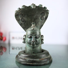Brass Shiva Lingam with Naga Aura | Handmade Shivling Idol | Shivalingam Jyotirlinga Mahalingam Banalinga Murti for Home Temple & Puja,Green, 10 Inch, 1 Piece