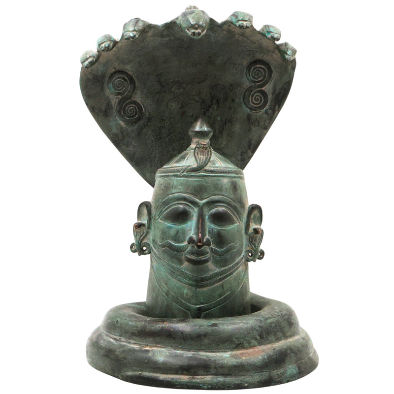 Brass Shiva Lingam with Naga Aura | Handmade Shivling Idol | Shivalingam Jyotirlinga Mahalingam Banalinga Murti for Home Temple & Puja,Green, 10 Inch, 1 Piece