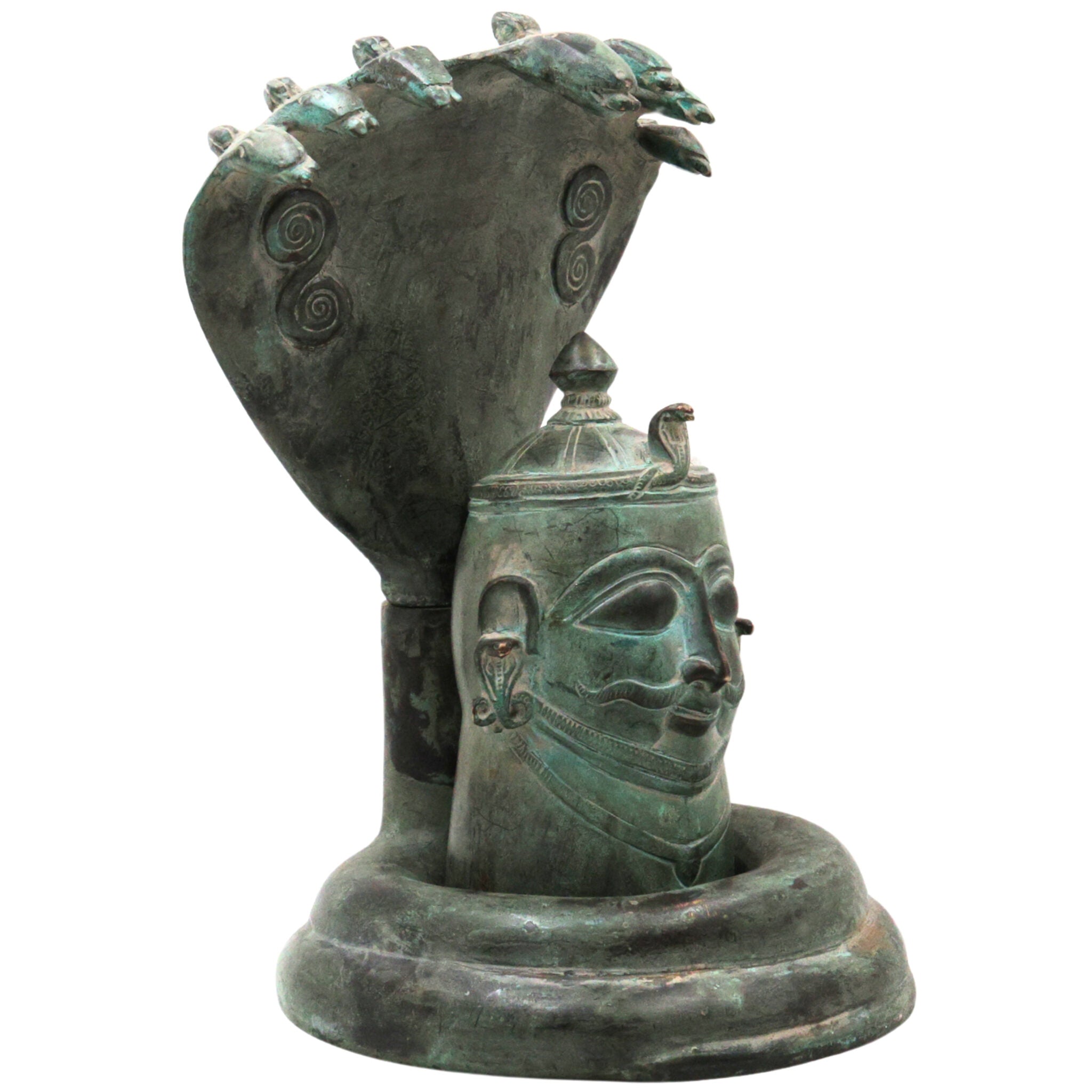 Brass Shiva Lingam with Naga Aura | Handmade Shivling Idol | Shivalingam Jyotirlinga Mahalingam Banalinga Murti for Home Temple & Puja,Green, 10 Inch, 1 Piece
