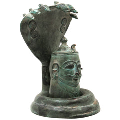 Brass Shiva Lingam with Naga Aura | Handmade Shivling Idol | Shivalingam Jyotirlinga Mahalingam Banalinga Murti for Home Temple & Puja,Green, 10 Inch, 1 Piece
