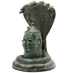 Brass Shiva Lingam with Naga Aura | Handmade Shivling Idol | Shivalingam Jyotirlinga Mahalingam Banalinga Murti for Home Temple & Puja,Green, 10 Inch, 1 Piece