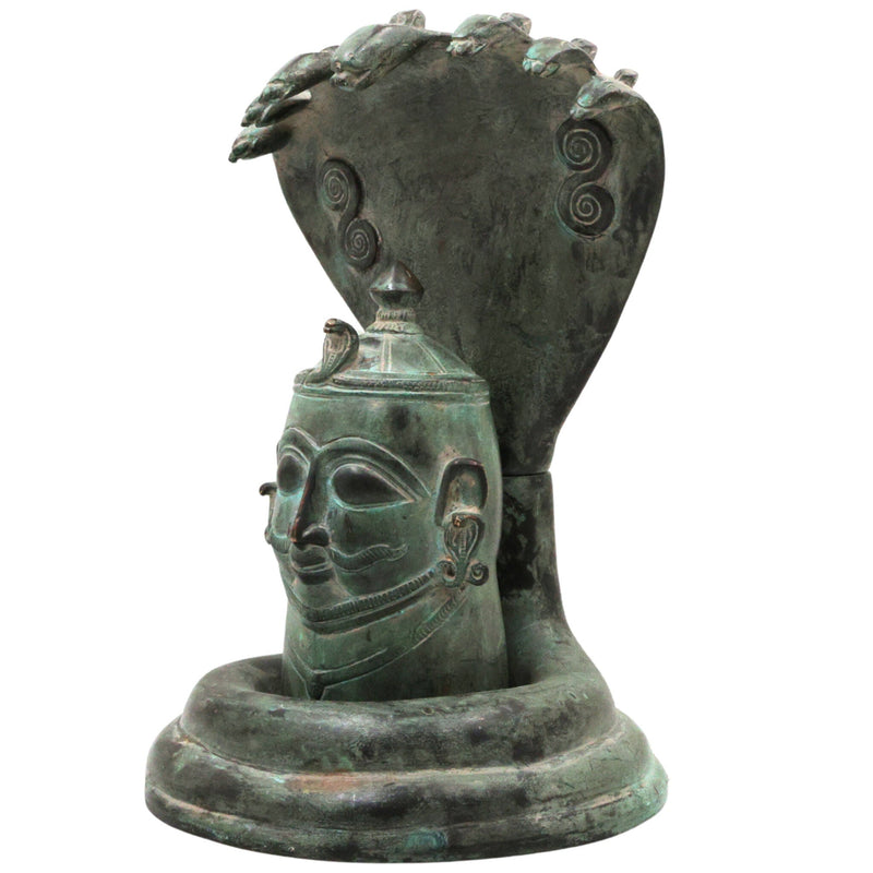 Brass Shiva Lingam with Naga Aura | Handmade Shivling Idol | Shivalingam Jyotirlinga Mahalingam Banalinga Murti for Home Temple & Puja,Green, 10 Inch, 1 Piece