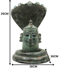 Brass Shiva Lingam with Naga Aura | Handmade Shivling Idol | Shivalingam Jyotirlinga Mahalingam Banalinga Murti for Home Temple & Puja,Green, 10 Inch, 1 Piece