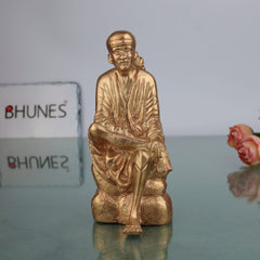 Shirdi Sai Baba Panchaloha Bronze Idol – Handmade Sadguru Sai Nath Maharaj Statue for Home Temple Puja & Gift,Gold, 6 Inch, 1 Piece