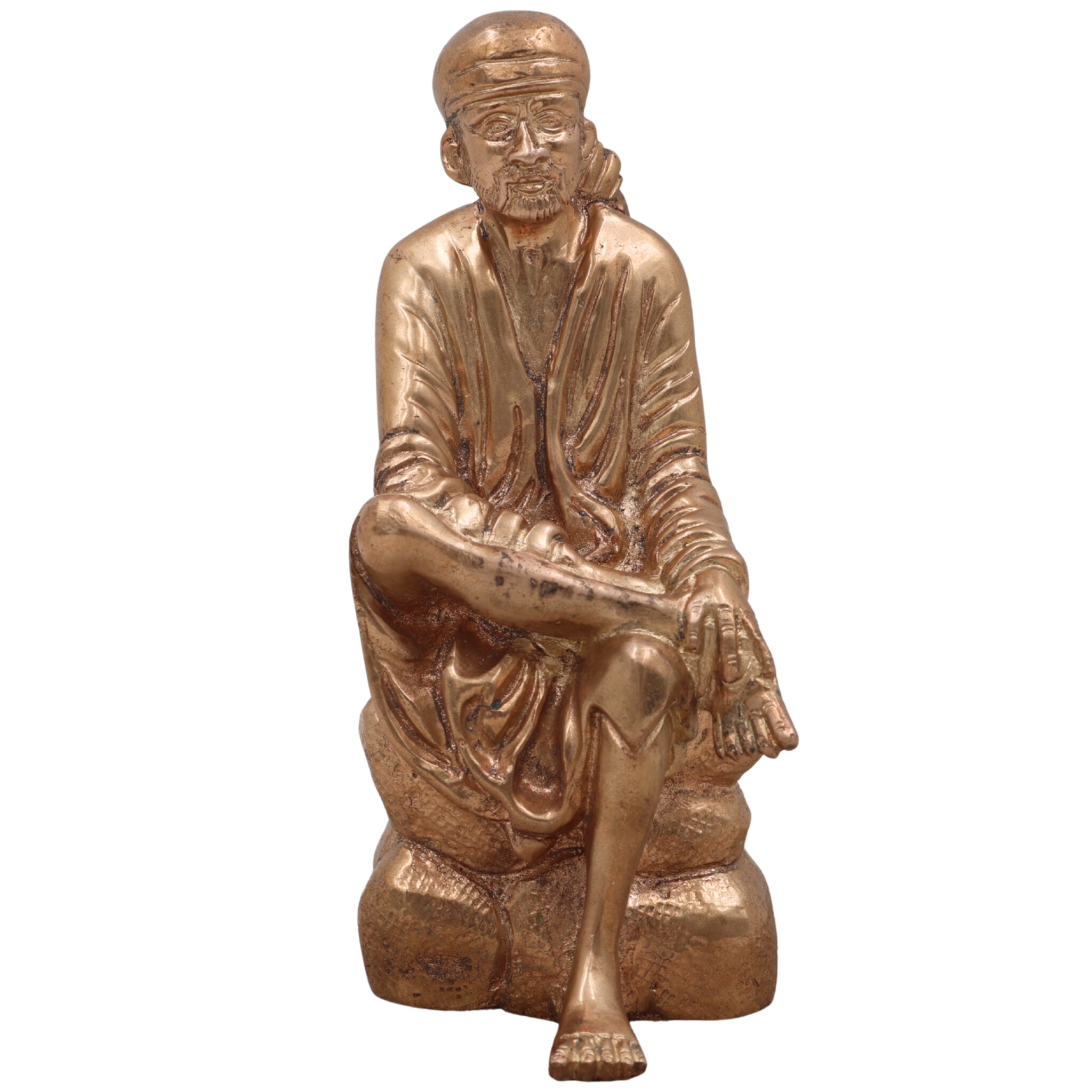 Shirdi Sai Baba Panchaloha Bronze Idol – Handmade Sadguru Sai Nath Maharaj Statue for Home Temple Puja & Gift,Gold, 6 Inch, 1 Piece