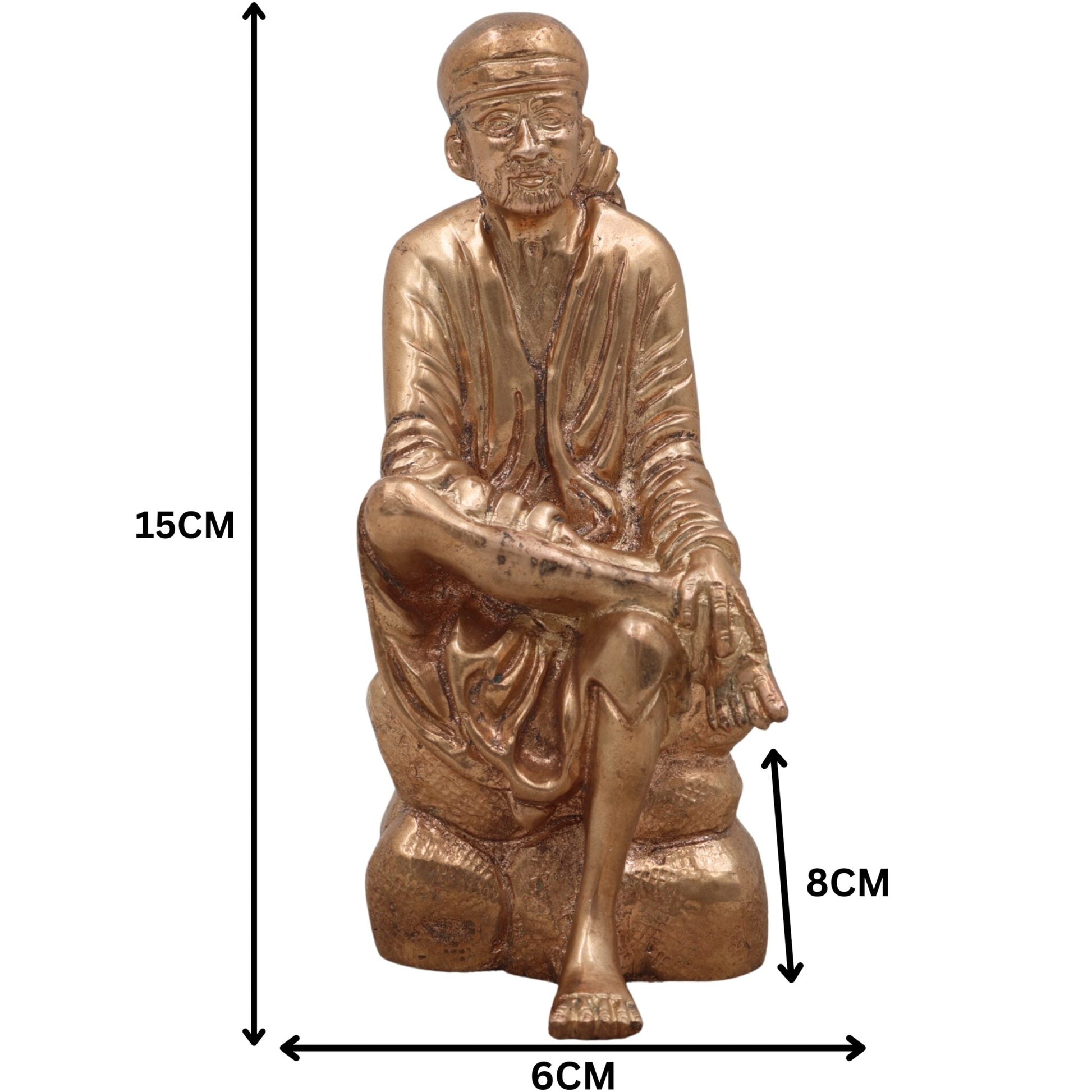 Shirdi Sai Baba Panchaloha Bronze Idol – Handmade Sadguru Sai Nath Maharaj Statue for Home Temple Puja & Gift,Gold, 6 Inch, 1 Piece