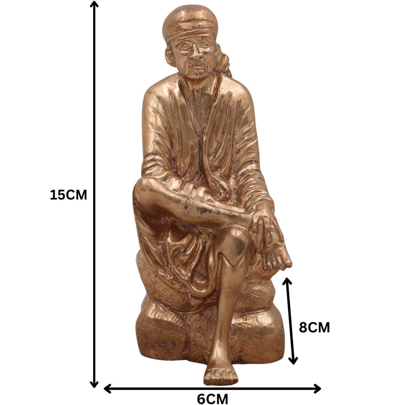 Shirdi Sai Baba Panchaloha Bronze Idol – Handmade Sadguru Sai Nath Maharaj Statue for Home Temple Puja & Gift,Gold, 6 Inch, 1 Piece