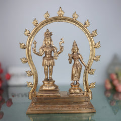 Panchaloha Bronze Shiva Parvathi Idol with Prabhavali Peetam – Uma Maheshwara Gauri Shankar Chola Art Handmade Temple Statue for Home & Pooja,Gold, 15 Inch, 1 Piece
