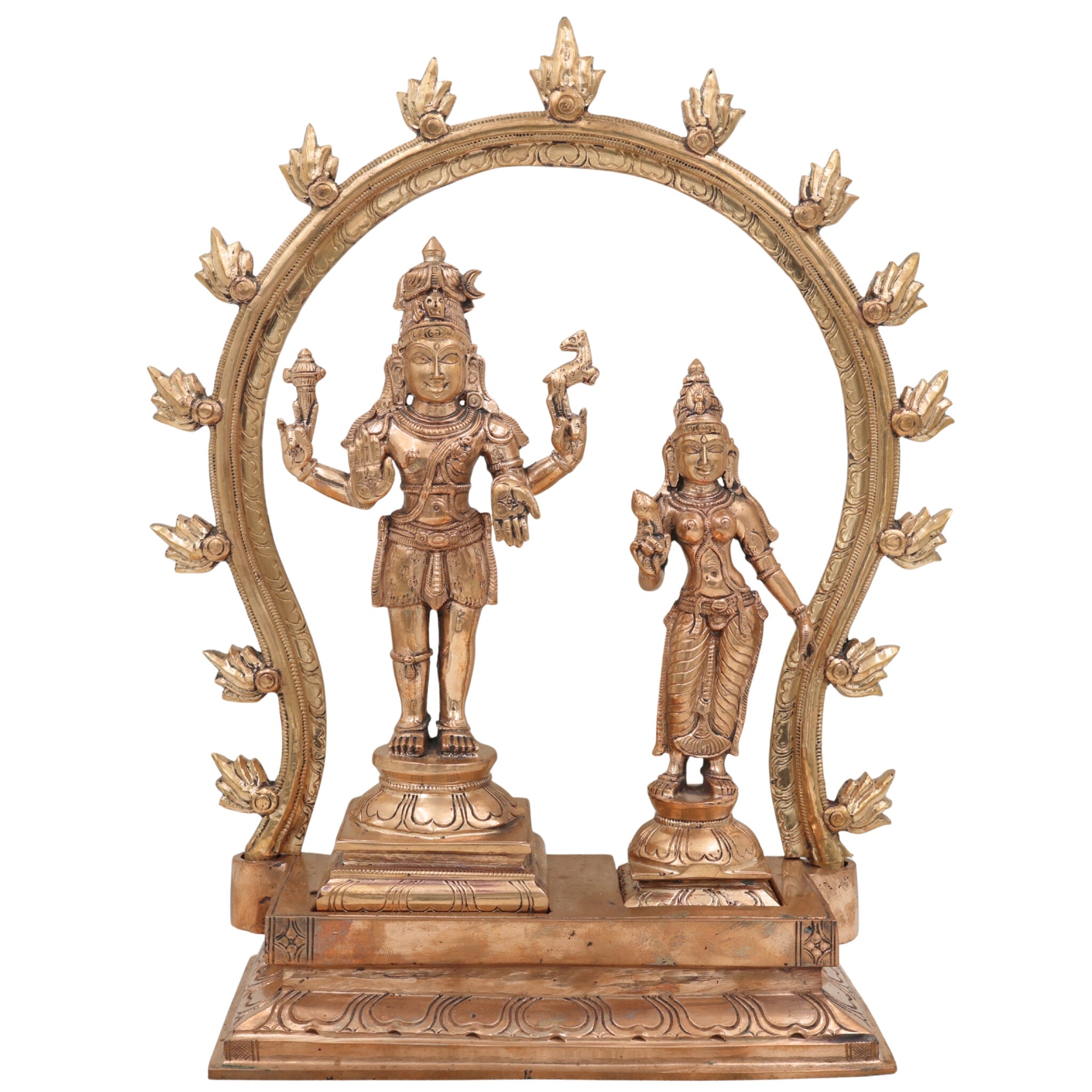 Panchaloha Bronze Shiva Parvathi Idol with Prabhavali Peetam – Uma Maheshwara Gauri Shankar Chola Art Handmade Temple Statue for Home & Pooja,Gold, 15 Inch, 1 Piece