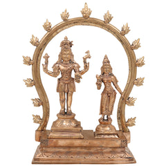 Panchaloha Bronze Shiva Parvathi Idol with Prabhavali Peetam – Uma Maheshwara Gauri Shankar Chola Art Handmade Temple Statue for Home & Pooja,Gold, 15 Inch, 1 Piece