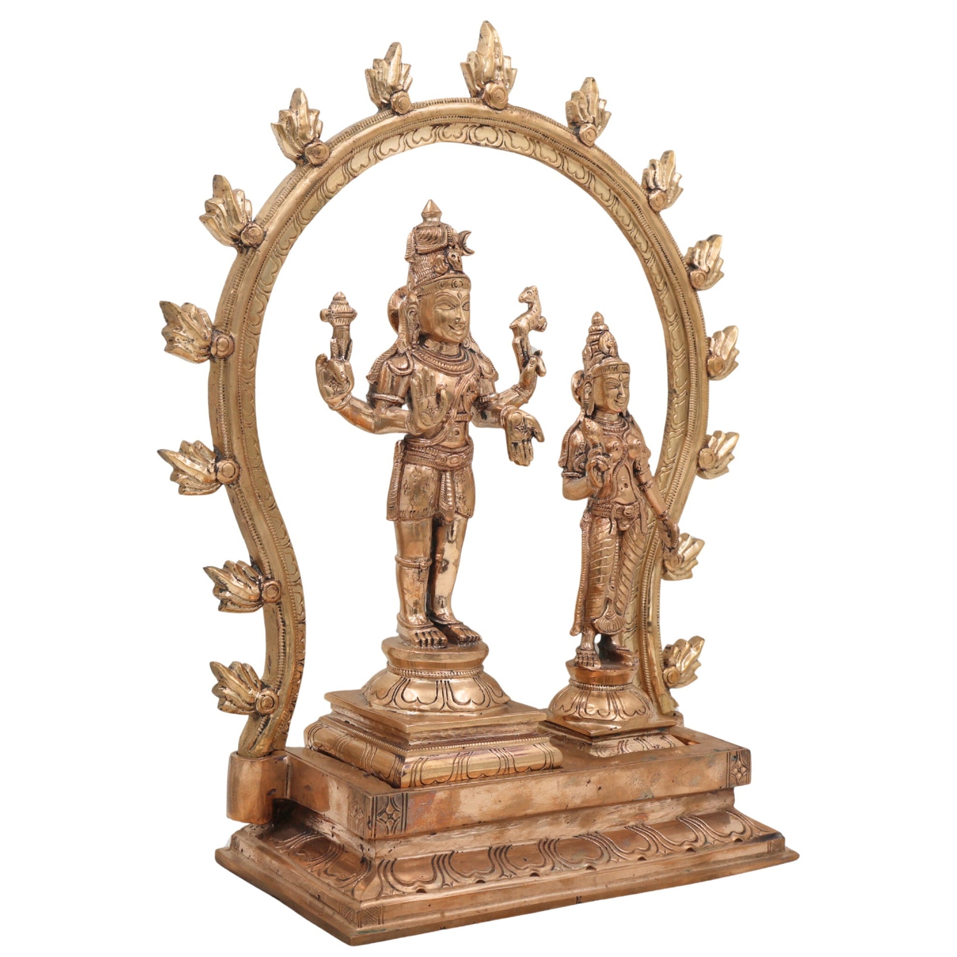 Panchaloha Bronze Shiva Parvathi Idol with Prabhavali Peetam – Uma Maheshwara Gauri Shankar Chola Art Handmade Temple Statue for Home & Pooja,Gold, 15 Inch, 1 Piece