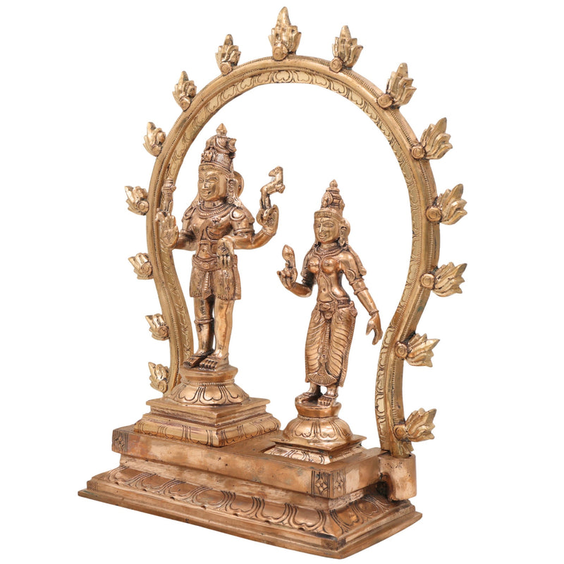 Panchaloha Bronze Shiva Parvathi Idol with Prabhavali Peetam – Uma Maheshwara Gauri Shankar Chola Art Handmade Temple Statue for Home & Pooja,Gold, 15 Inch, 1 Piece