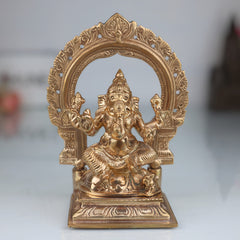 Handmade Bronze Ganesha Idol, Panchaloha Vinayaka Ganapati Murti, Chola Art Pillaiyar Statue for Home Temple & Pooja Decor,Gold, 6 Inch, 1 Piece