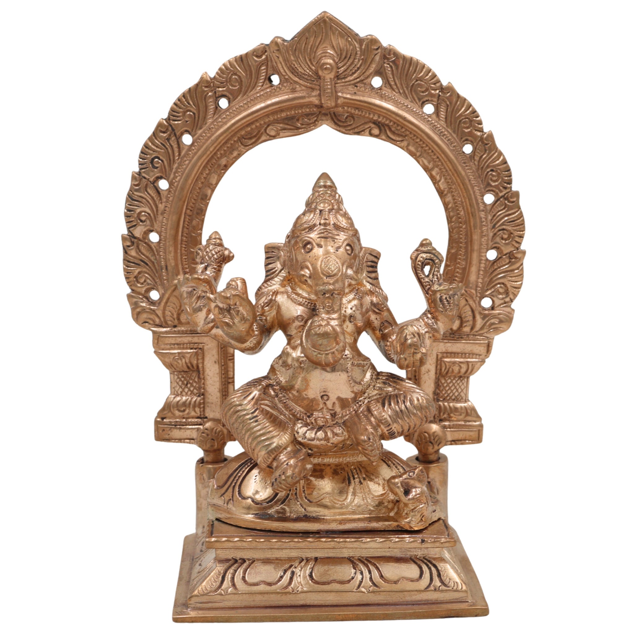 Handmade Bronze Ganesha Idol, Panchaloha Vinayaka Ganapati Murti, Chola Art Pillaiyar Statue for Home Temple & Pooja Decor,Gold, 6 Inch, 1 Piece