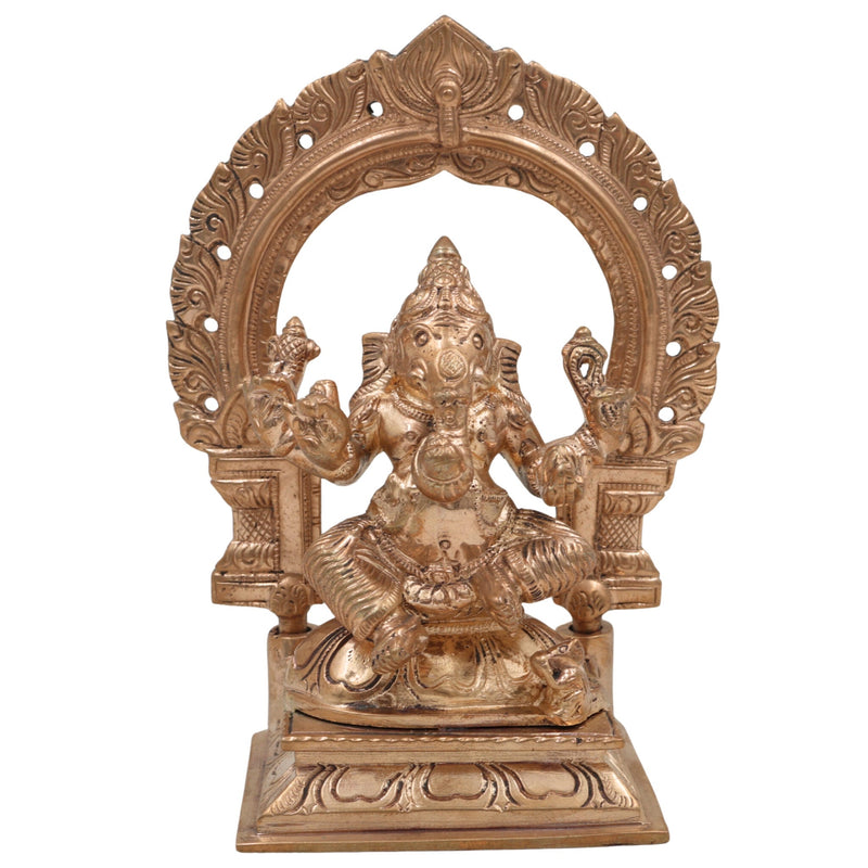 Handmade Bronze Ganesha Idol, Panchaloha Vinayaka Ganapati Murti, Chola Art Pillaiyar Statue for Home Temple & Pooja Decor,Gold, 6 Inch, 1 Piece