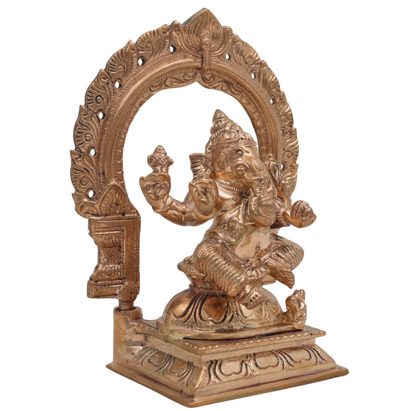 Handmade Bronze Ganesha Idol, Panchaloha Vinayaka Ganapati Murti, Chola Art Pillaiyar Statue for Home Temple & Pooja Decor,Gold, 6 Inch, 1 Piece