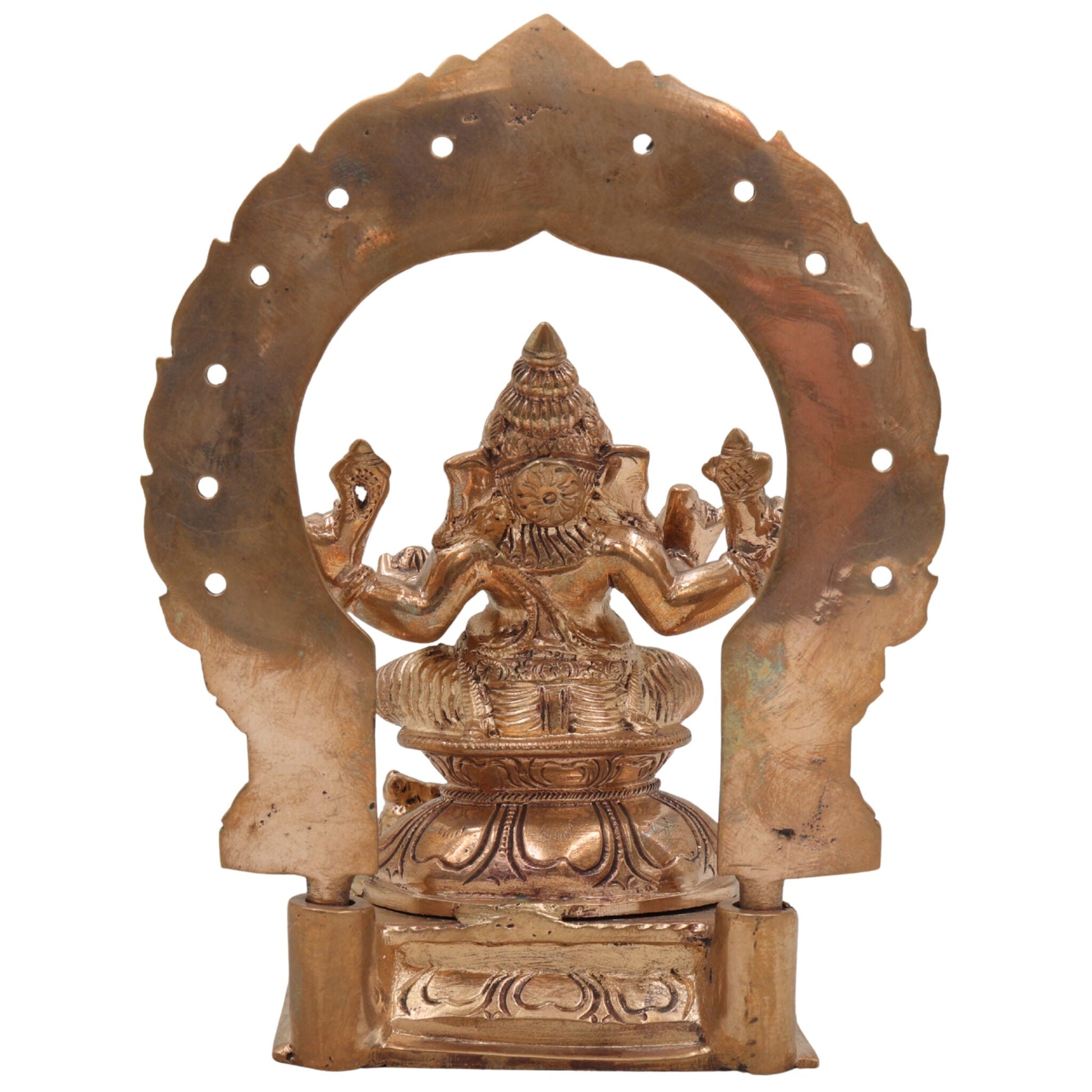 Handmade Bronze Ganesha Idol, Panchaloha Vinayaka Ganapati Murti, Chola Art Pillaiyar Statue for Home Temple & Pooja Decor,Gold, 6 Inch, 1 Piece