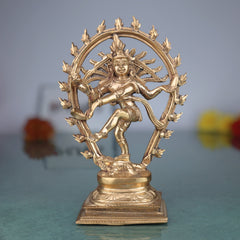 Handcrafted Bronze Panchaloha Nataraja Idol – Chola Art Dancing Shiva Ananda Tandava Murthy Statue for Home Temple & Gifting,Gold, 7.5 Inch, 1 Piece
