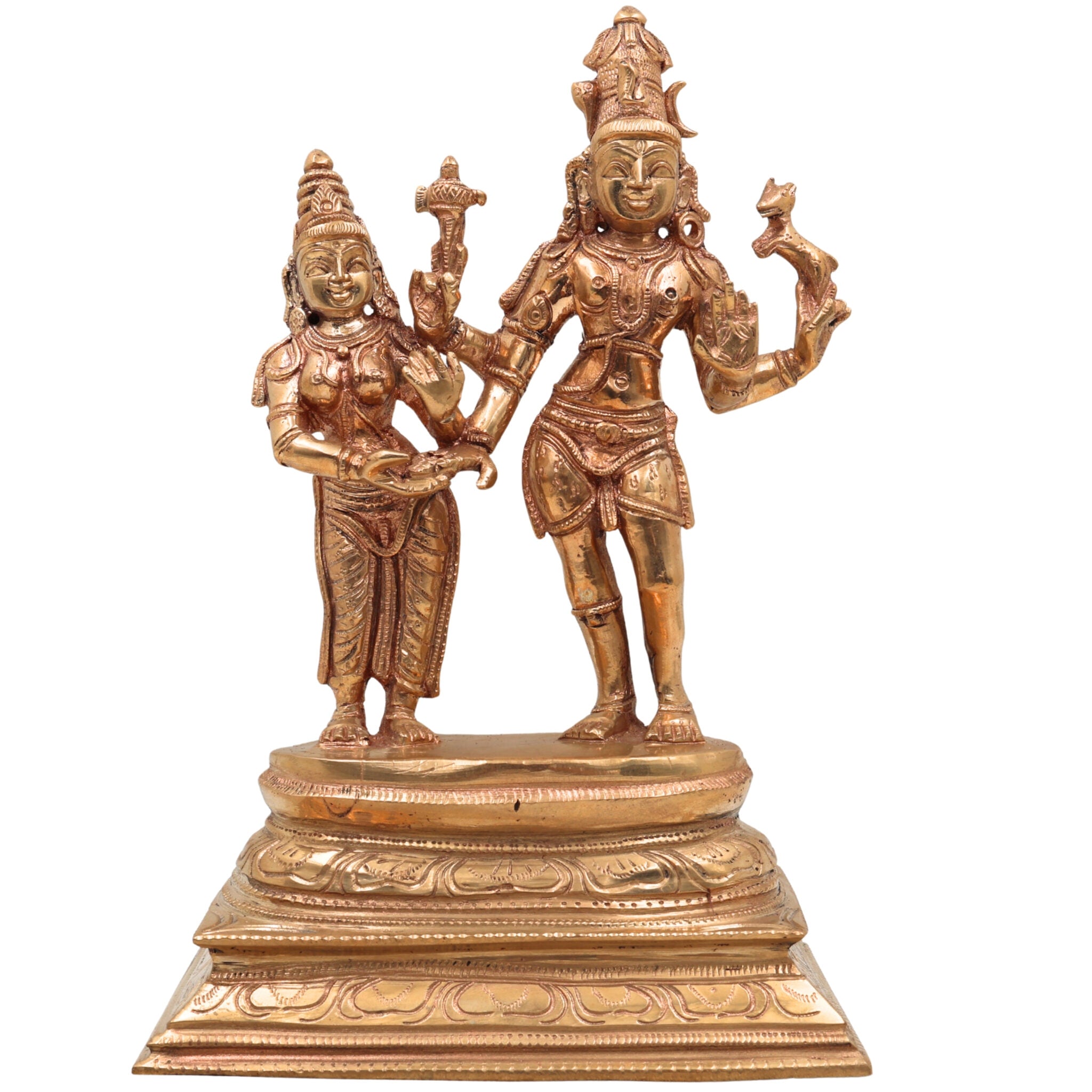 Handcrafted Panchaloha Bronze Shiva Parvathi Idol – Uma Maheshwara Gauri Shankar Ardhanarishvara Shiv Shakti Murti | Chola Art South Indian Temple Sculpture,Gold, 10.5 Inch, 1 Piece